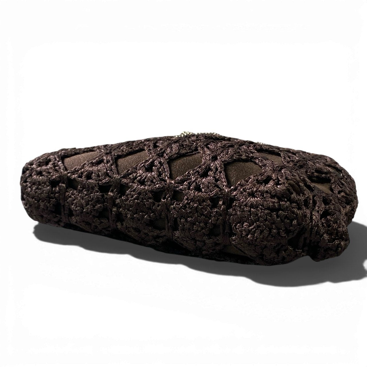 ha5 DOLCE&GABBANA ドルチェアンドガッパーナ がま口 ハンドバッグ ポーチ レース チェーン ブラウン レディースk02i