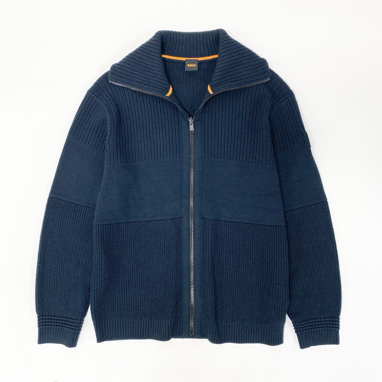71i26 HUGO BOSS ヒューゴボス ドライバーズニット ジャケット XL ネイビー ロゴパッチ カーディガン 紳士服t18r