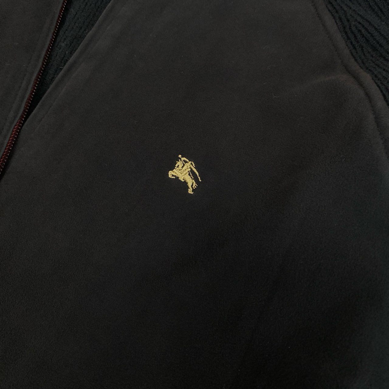 85k4 BURBERRY BLACK LABEL バーバリー ブラックレーベル ニット切替 ロゴ刺繍 ジップアップ ブルゾン ジャケット BMT66-516-09 3 Lサイズ相当 ブラック メンズo07t