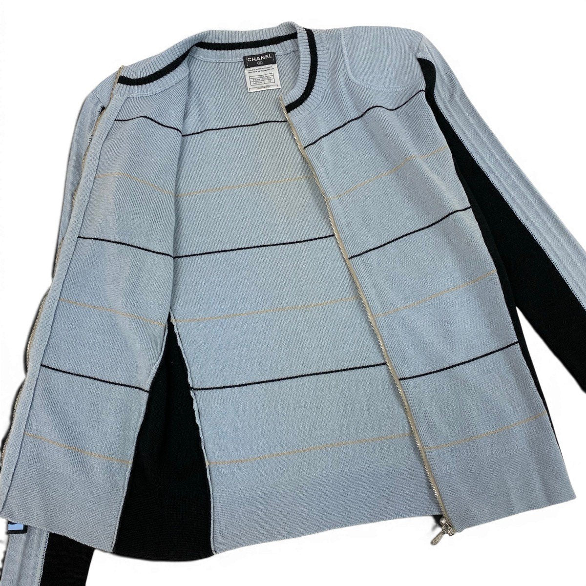 Cg23 CHANEL シャネル ココマーク ジップアップニットブルゾン CC Logo Zip-up Knit Jacket 38 ライトブルーt18r