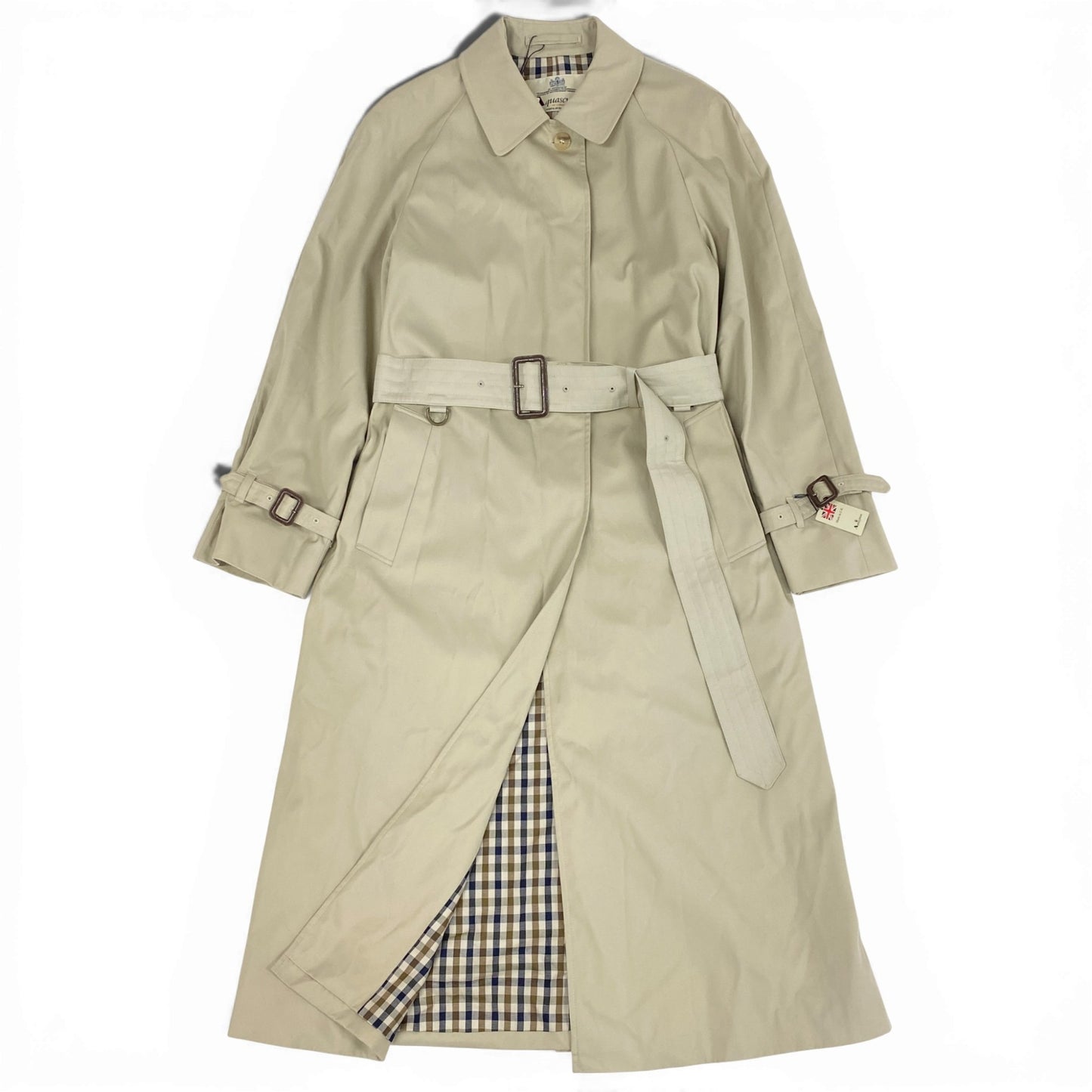 35L19 【美品】Aquascutum アクアスキュータム ステンカラーコート トレンチコート ロングコート アウター 6サイズ ベージュ コットン100％ レディースu02t