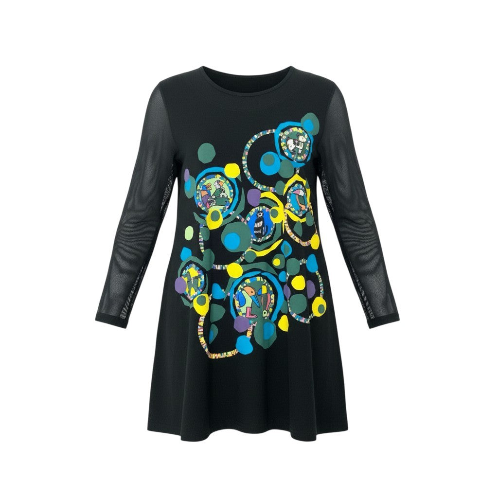 26k27 《美品》 TOKUKO 1er VOL トクコプルミエヴォル チュニックワンピース シアースリーブ アニマルプリント レディース 女性用 9 ブラックu02t