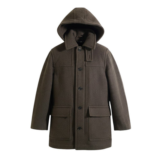 74j23 【未使用】 BURBERRY バーバリー ダッフル フーディーコート 肉厚 サイズM ダークグリーン ウール100％ メンズ 紳士服u02t