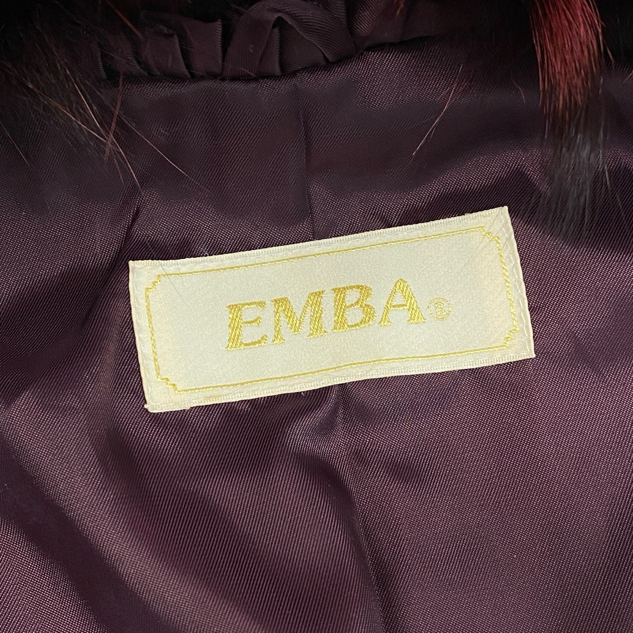 68L8 EMBA エンバ 染め フォックスファー ジップアップジャケット コート サイズ11号 レッドパープル ブラック 本毛皮 FOX FUR レアデザインt18r