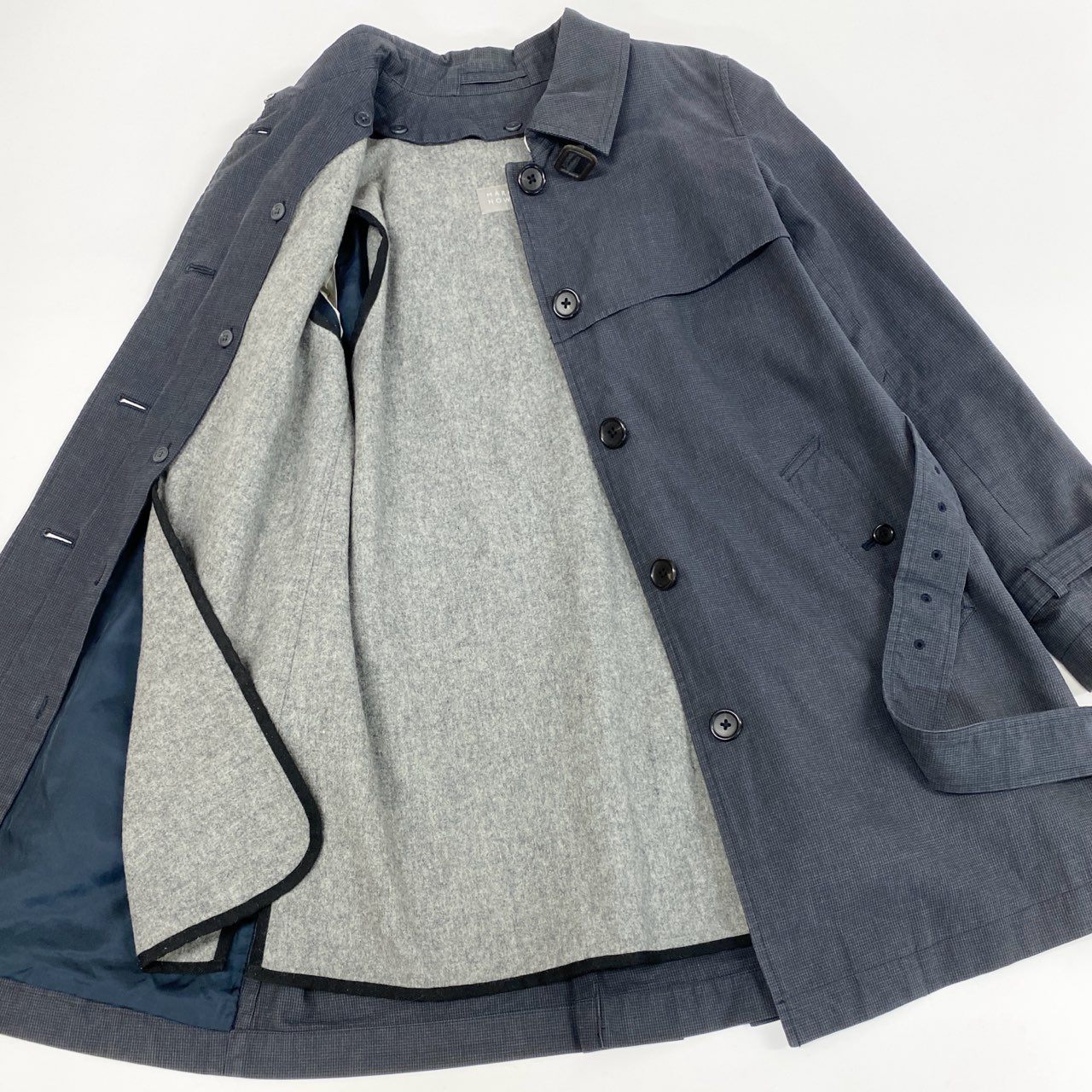 13j29 MARGARET HOWELL マーガレットハウエル ショートトレンチコート ジャケット アウター ライナー着脱可 578-212904 1サイズ ネイビー レディースu02t