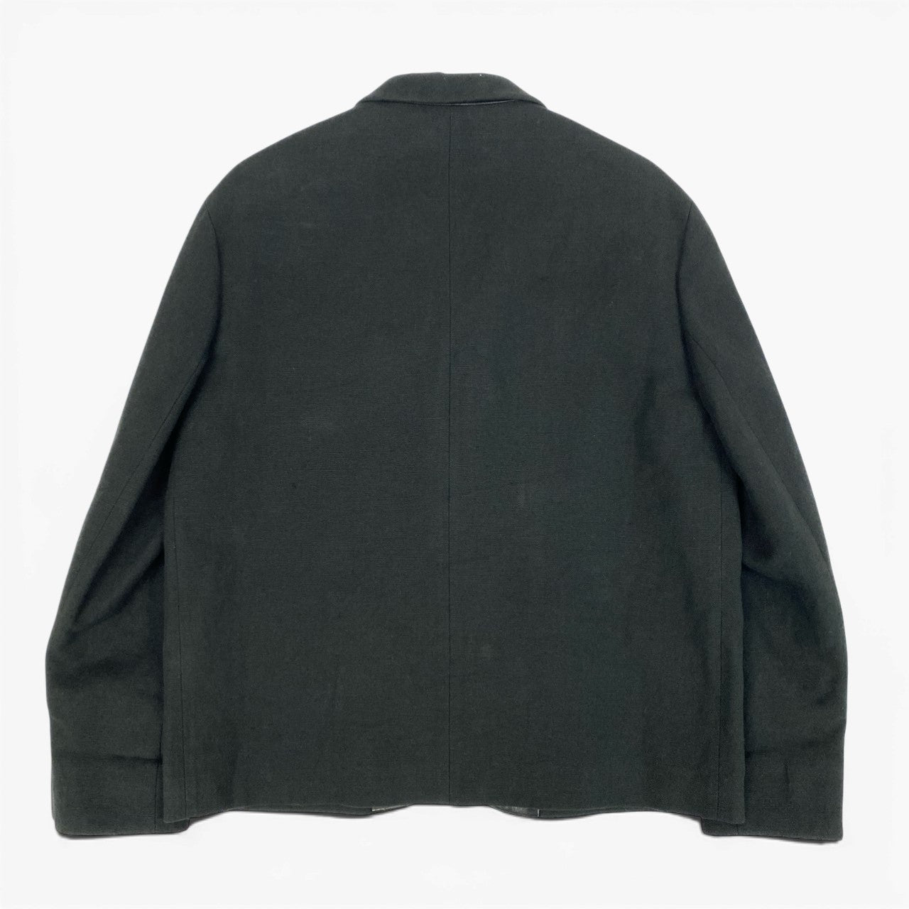 Eb12 【美品】PRADA プラダ コットンリネンジャケット 袖レザー Cotton-linen Jacket Leather Cuffs 44サイズ ブラック レディース 女性用ta1