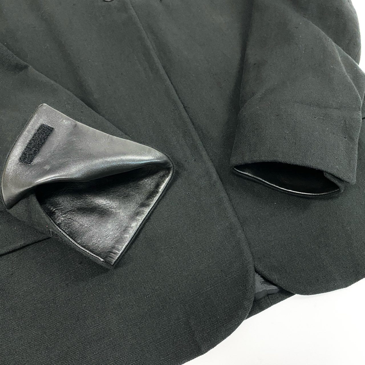 Eb12 【美品】PRADA プラダ コットンリネンジャケット 袖レザー Cotton-linen Jacket Leather Cuffs 44サイズ ブラック レディース 女性用ta1