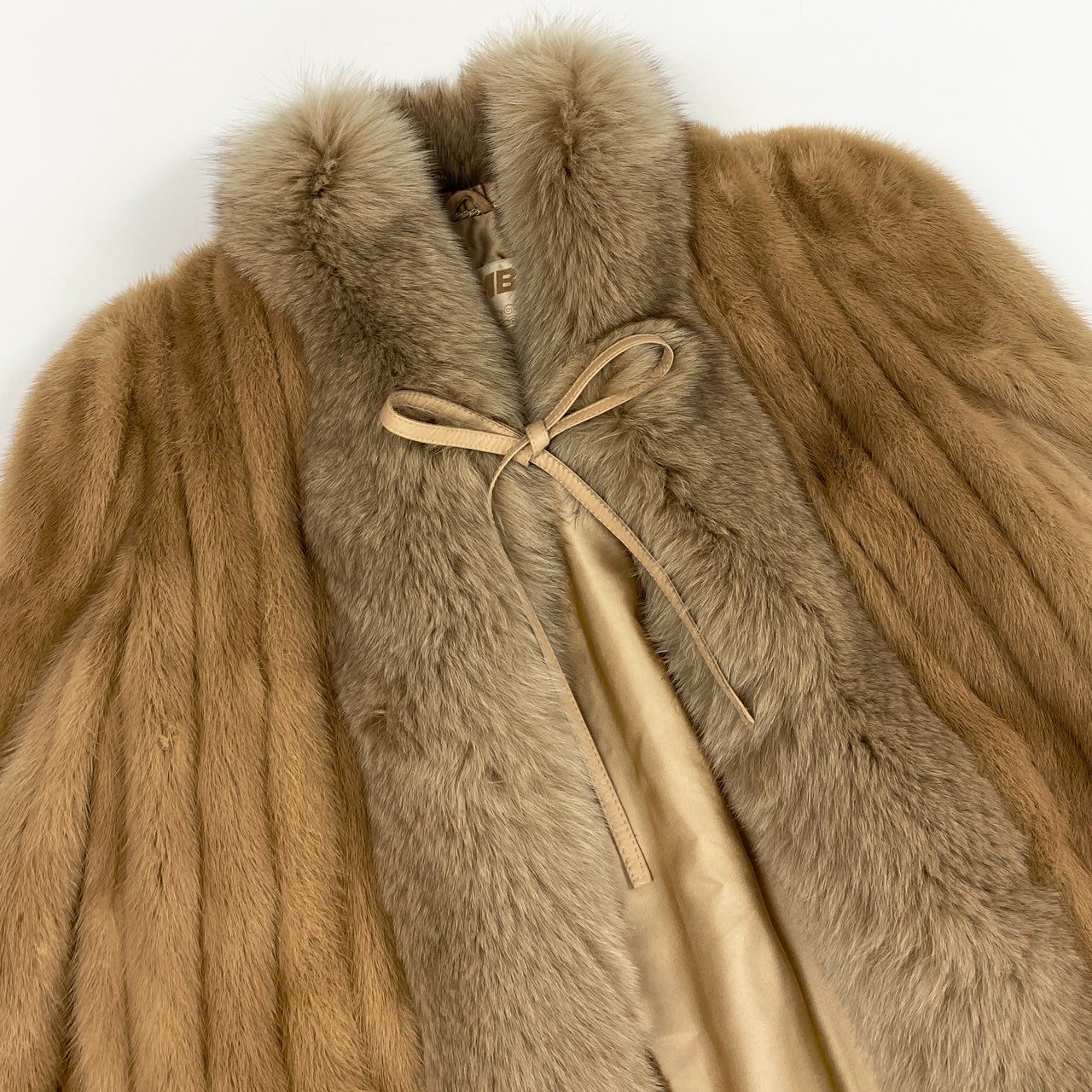 25L5 EMBA エンバ パステルミンク × フォックスファー ロングコート サイズF ベージュ 最高級本毛皮 レアデザイン MINK FOX FURt18r