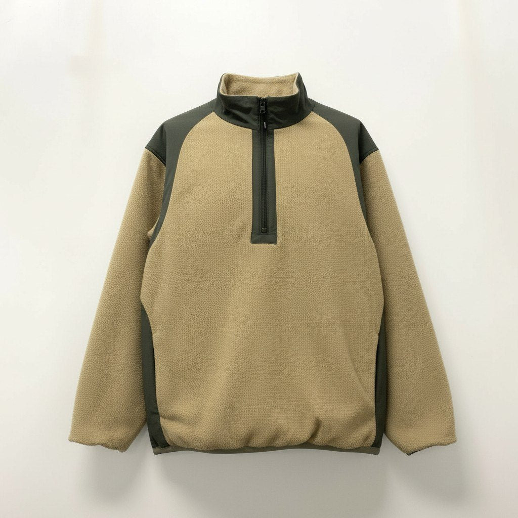 23c16 Caledoor カレドアー リバーシブルフリースジャケット プルオーバージャケット ハーフジップ Lサイズ ベージュ カーキ メンズ 男性用o07t