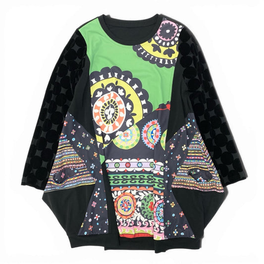 15c3 TOKUKO 1er VOL トクコプルミエヴォル ロングスリーブ チュニックワンピース 総柄プリント  レディース 女性服 サイズ9 ブラックu02t