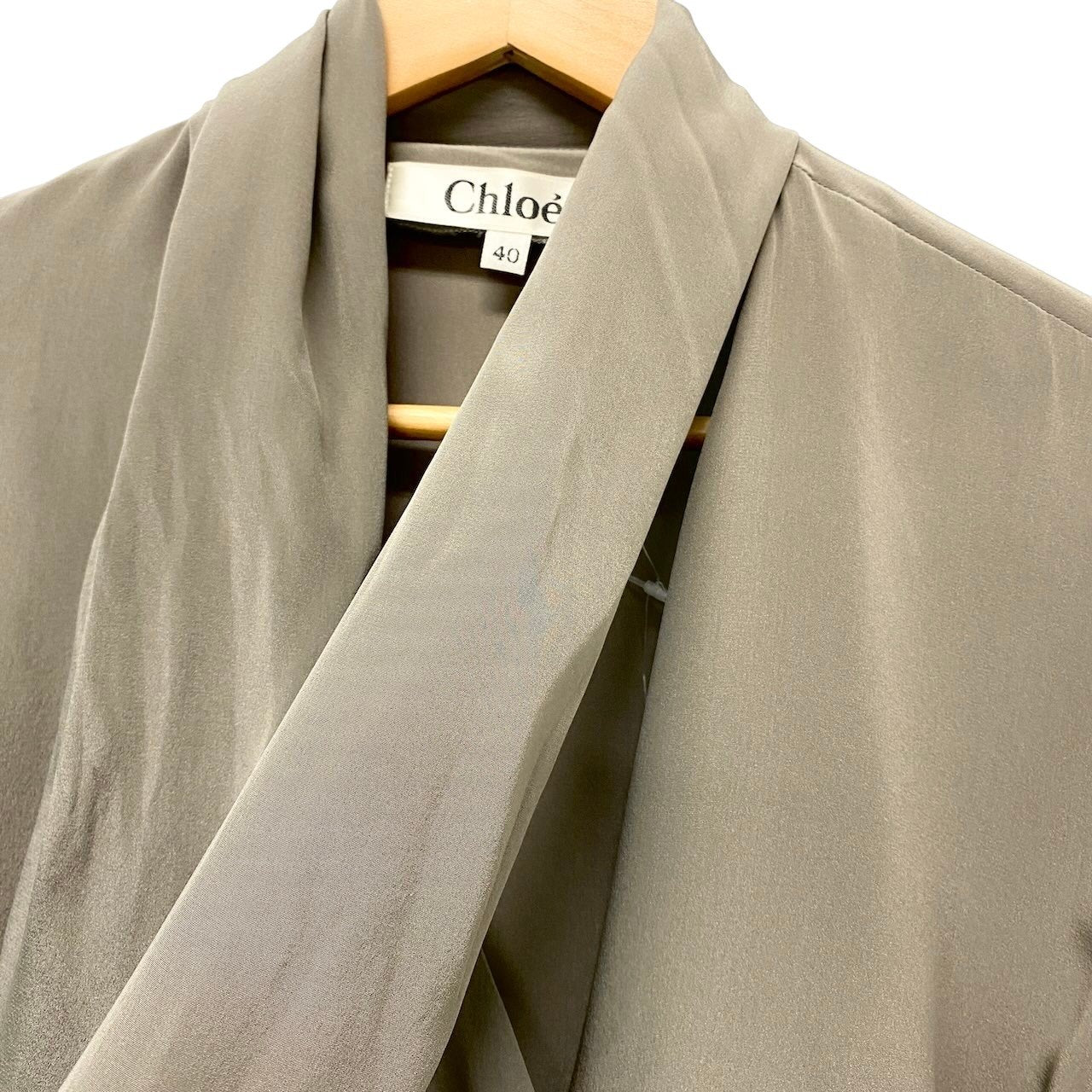 11c29 Chloe クロエ ボウタイ シルクブラウス ダブルブレスト シャツジャケット ロングスリーブ レディース 女性服 サイズ40 グレー 絹100％u02t