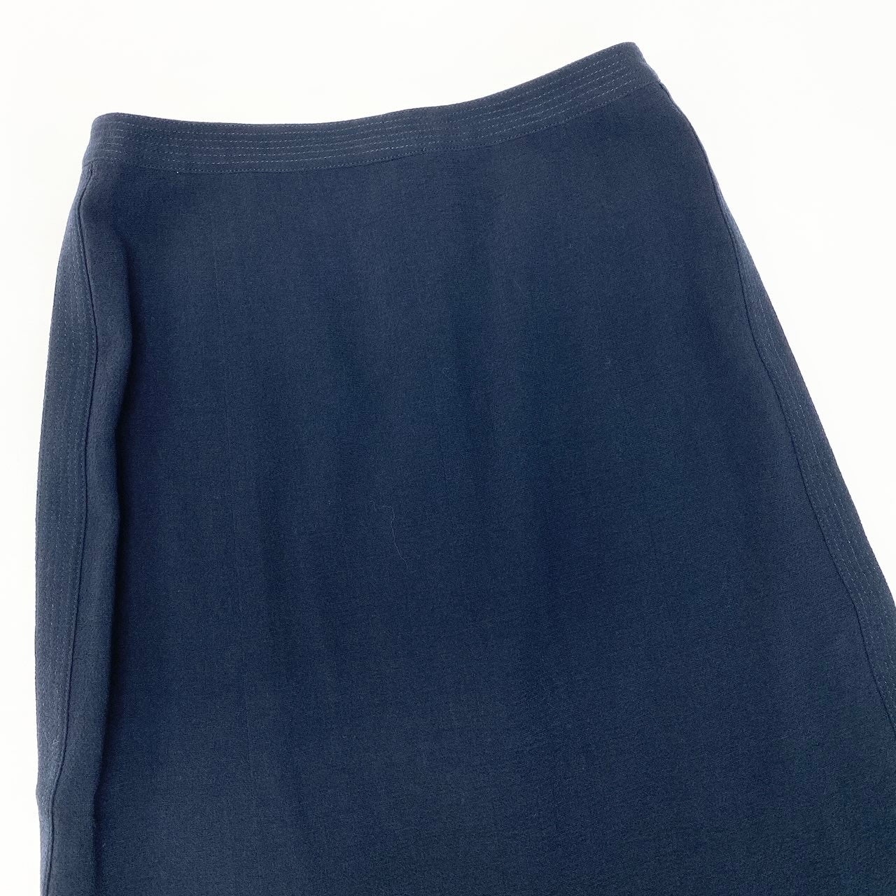 Cd23 CHANEL BOUTIQUE シャネル 1999年 フロントボタン Aラインスカート ミモレ丈 ココマークボタン サイズ38 ネイビー ウール100％ レディース 女性服u02t