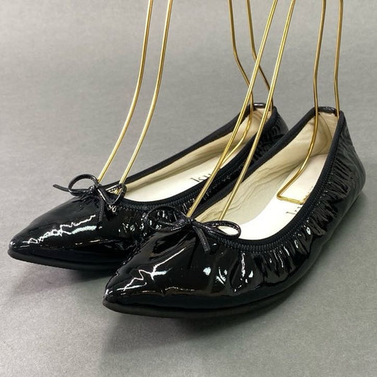7f4 kurun TOKYO クルン トウキョウ エナメル バレエシューズ 25.5cm ブラック フラットシューズ リボン 日本製
