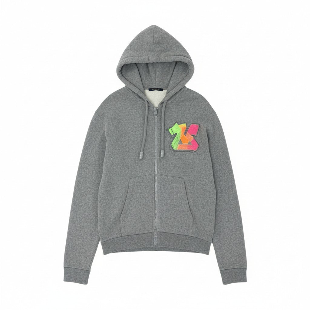 15Ⅼ1 【美品】LOUIS VUITON ルイヴィトン 3DLVグラフィティエンブロイダード ジップフーディー 22年 トップス RM222M UYR HNY24W XLサイズ グレー メンズo07t