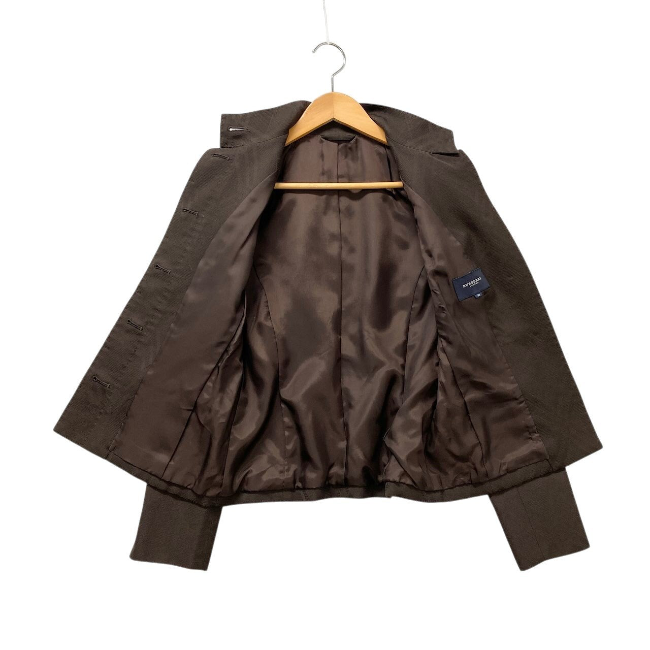 85g7 BURBERRY LONDON バーバリー スタンドカラージャケット チェック柄 比翼ボタン サイズ38 ダークブラウン レディース 女性用o07t