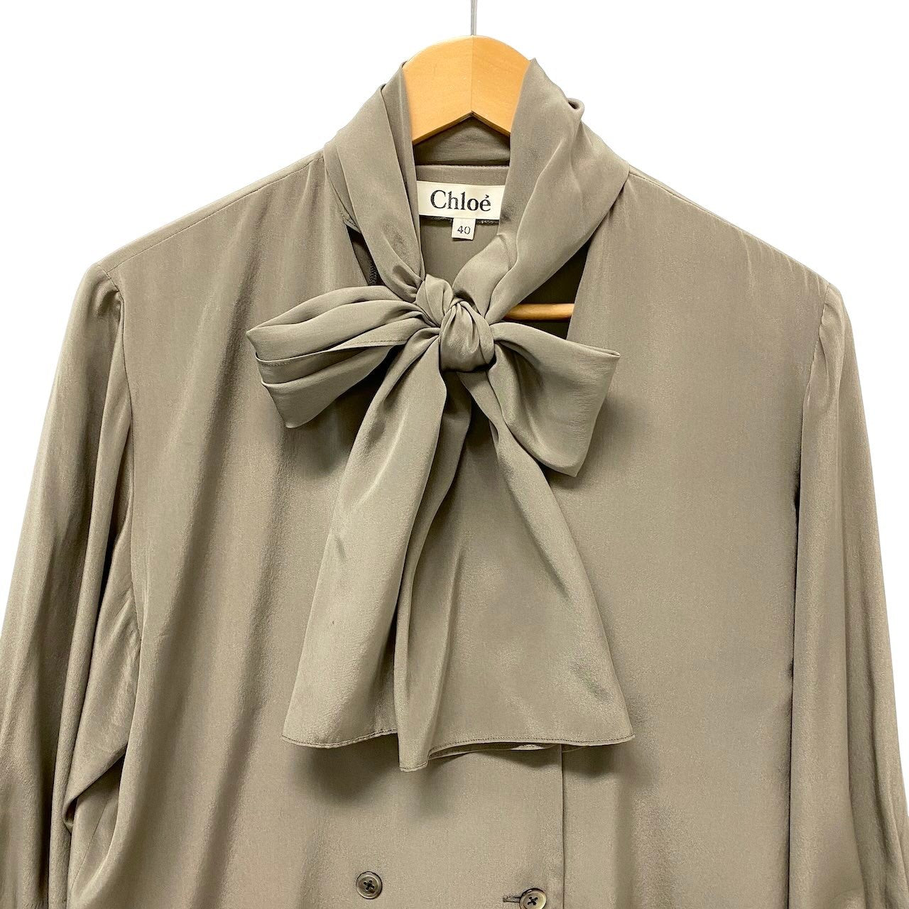 11c29 Chloe クロエ ボウタイ シルクブラウス ダブルブレスト シャツジャケット ロングスリーブ レディース 女性服 サイズ40 グレー 絹100％u02t