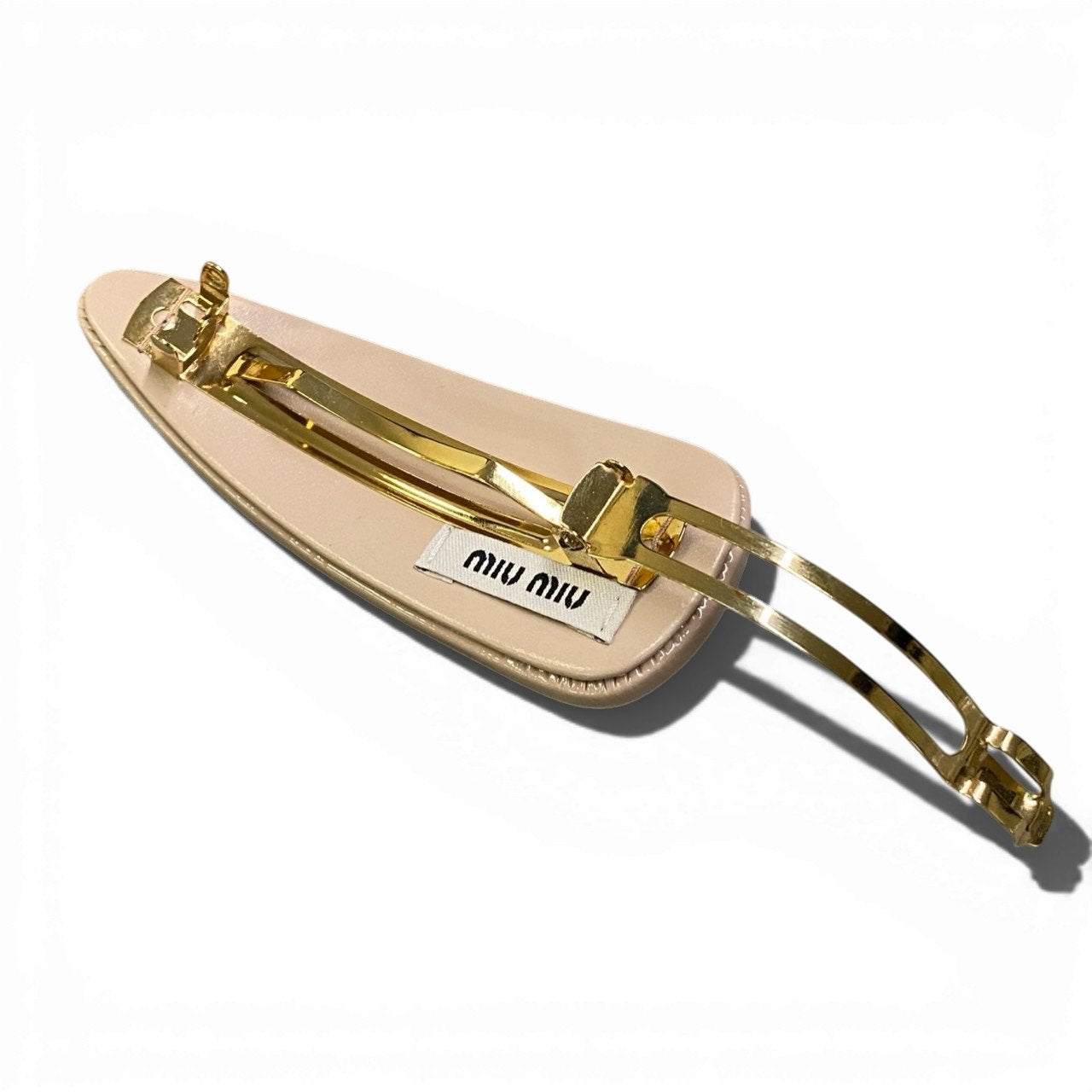 b15 《美品》 miu miu ミュウミュウ ロゴヘアクリップ バレッタ ヘアアクセサリー ピンク レザー レディース 女性用ta1