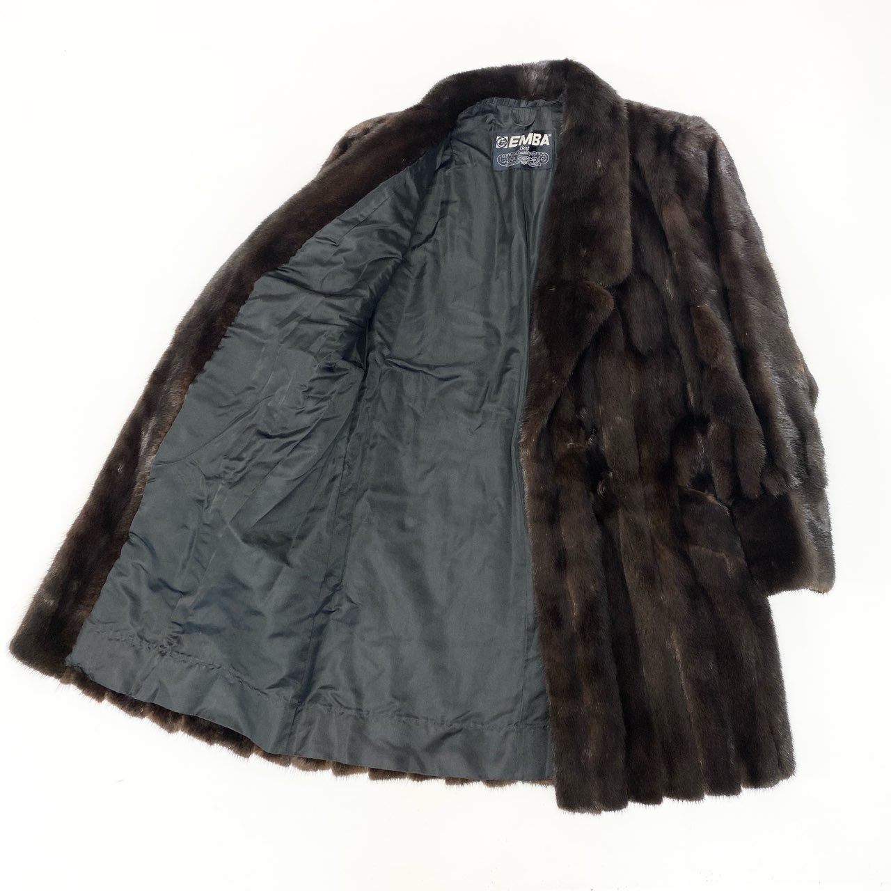 57c2 EMBA エンバ BLACKGLAMA ブラックグラマ 斜め段 マホガニーミンク ロングコート F ブラウン 最高級本毛皮 Mink Fur Long Coatt18r