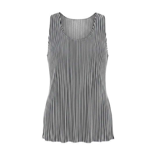 Af9 ISSEY MIYAKE プリーツカットソー ノースリーブカットソー ストライプ IM84-FJ606 Mサイズ ホワイト ブラック ポリエステル100％ レディース 女性用u02t