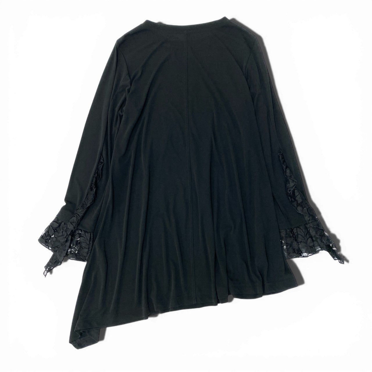 38c2 TOKUKO 1er VOL トクコプルミエヴォル チュニックカットソー フレア レーススリーブ 花柄 アニマル 刺繍 ストレッチ レディース 女性服 サイズ9 ブラックu02t