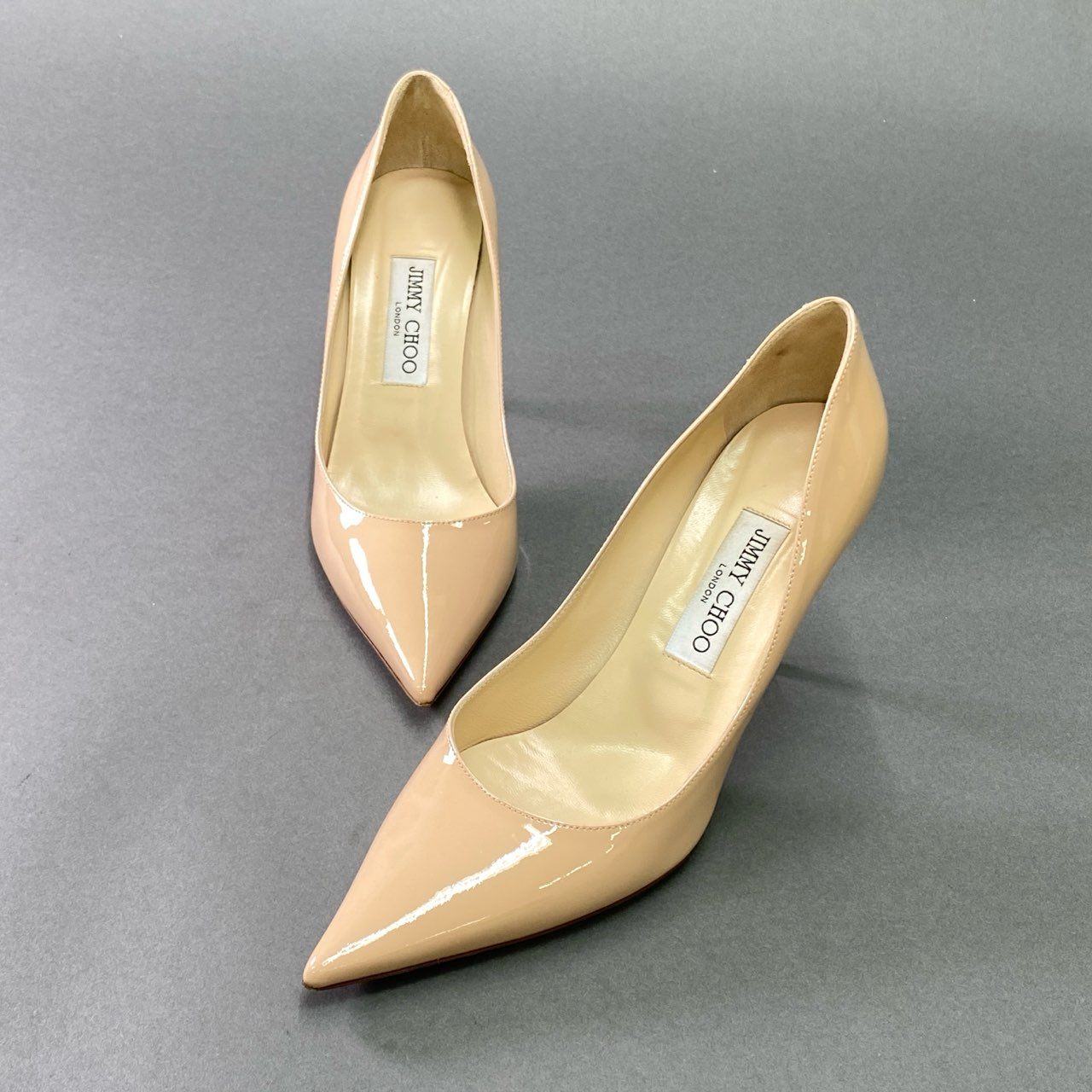 4k9 《美品》 JIMMY CHOO ジミーチュウ AGNES エナメル ヒールパンプス 38 パウダーピンク パテントレザー セレモニー 結婚式 シューズ イタリア製 箱付き