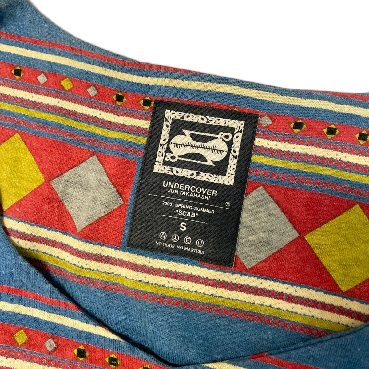 30j27 【美品】UNDERCOVER アンダーカバー 2003年SS SCAB ノースリーブワンピース チュニックトップス エスニック柄 サイズS マルチカラー リネン コットン レディースu02t