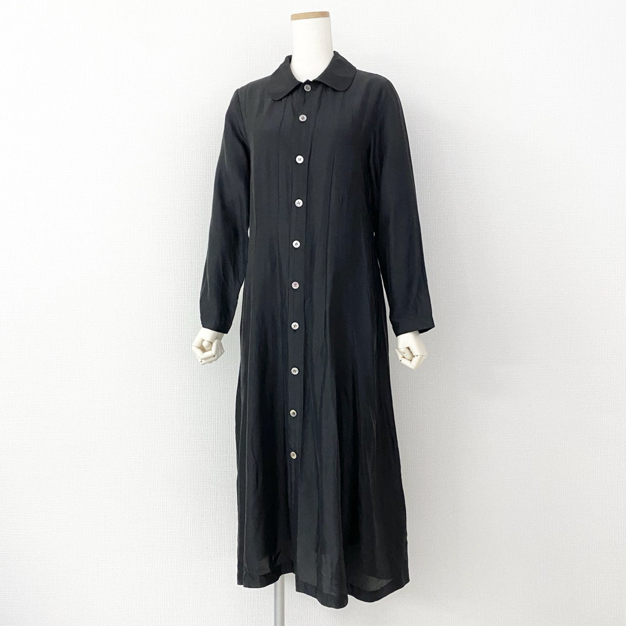 71e14 90s tricot COMME des GARCONS トリコ コムデギャルソン 長袖ワンピース シャツワンピース TO-040160 ブラック キュプラ100％ AD1995 レディース アーカイブ