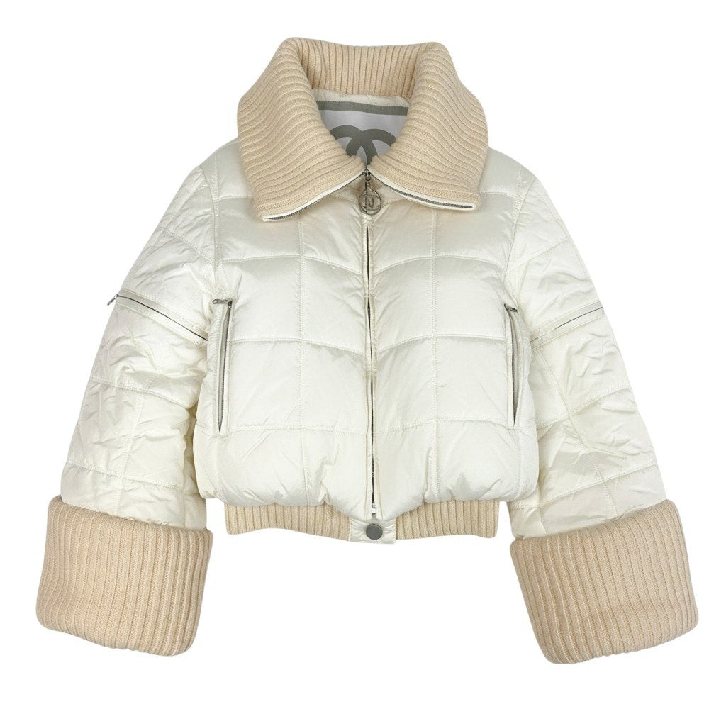 Ch28 【極美品】CHANEL 2000年 00A シャネルスポーツ クロップドパワージャケット 38サイズ アイボリー レディース 女性用ta1