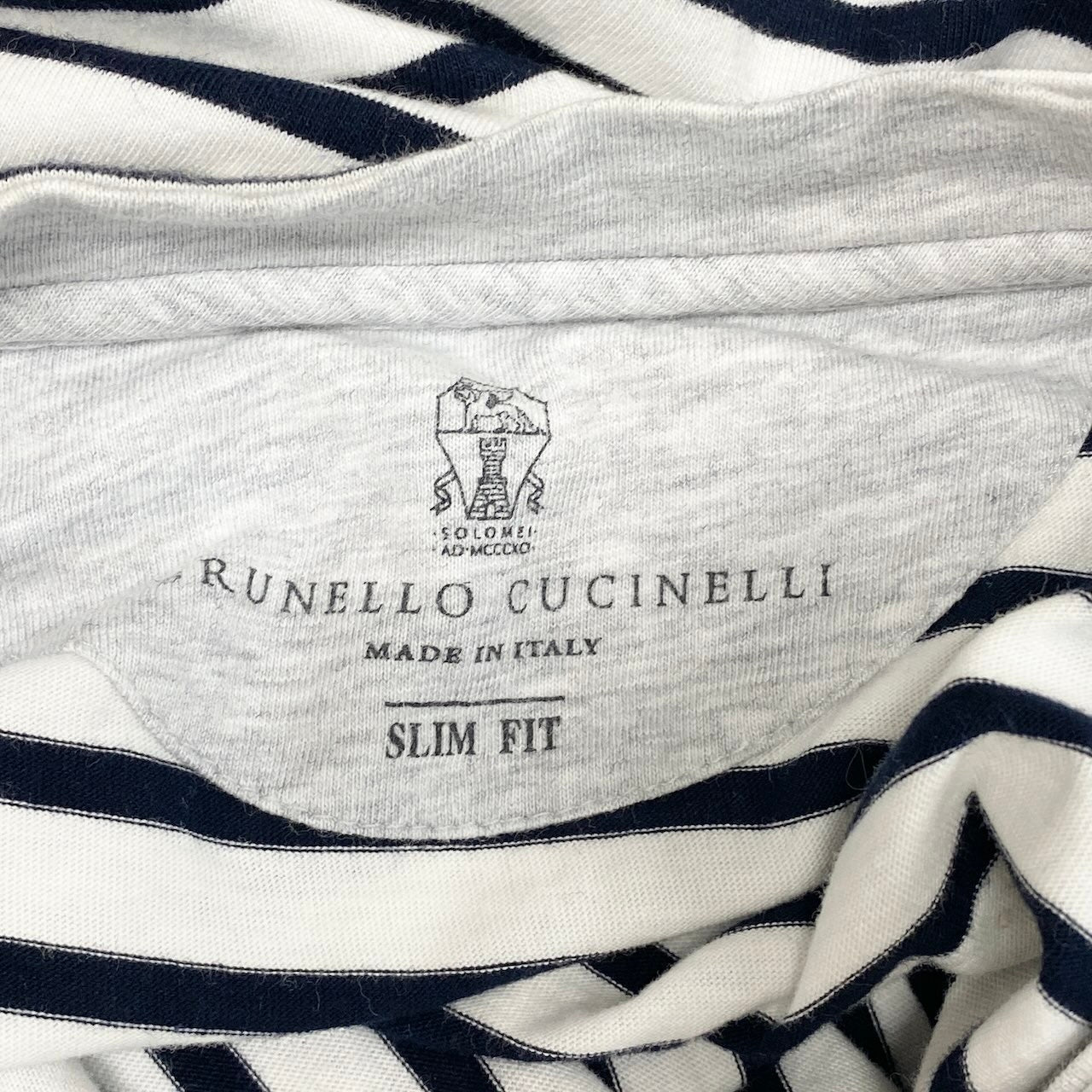 32g2 BRUNELLO CUCINELLI ブルネロクチネリ SLIM FIT レイヤード ボーダーTシャツ 半袖カットソー サイズS ホワイト ネイビー コットン100％ メンズ 紳士服u02t