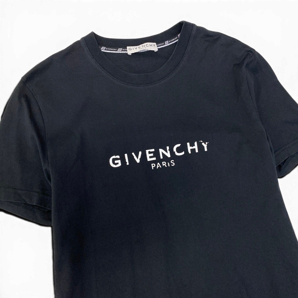 Mg9 GIVENCHY ジバンシィ ロゴプリント 半袖Tシャツ リブネック BM70K93002 サイズM ブラック コットン100％ メンズta2