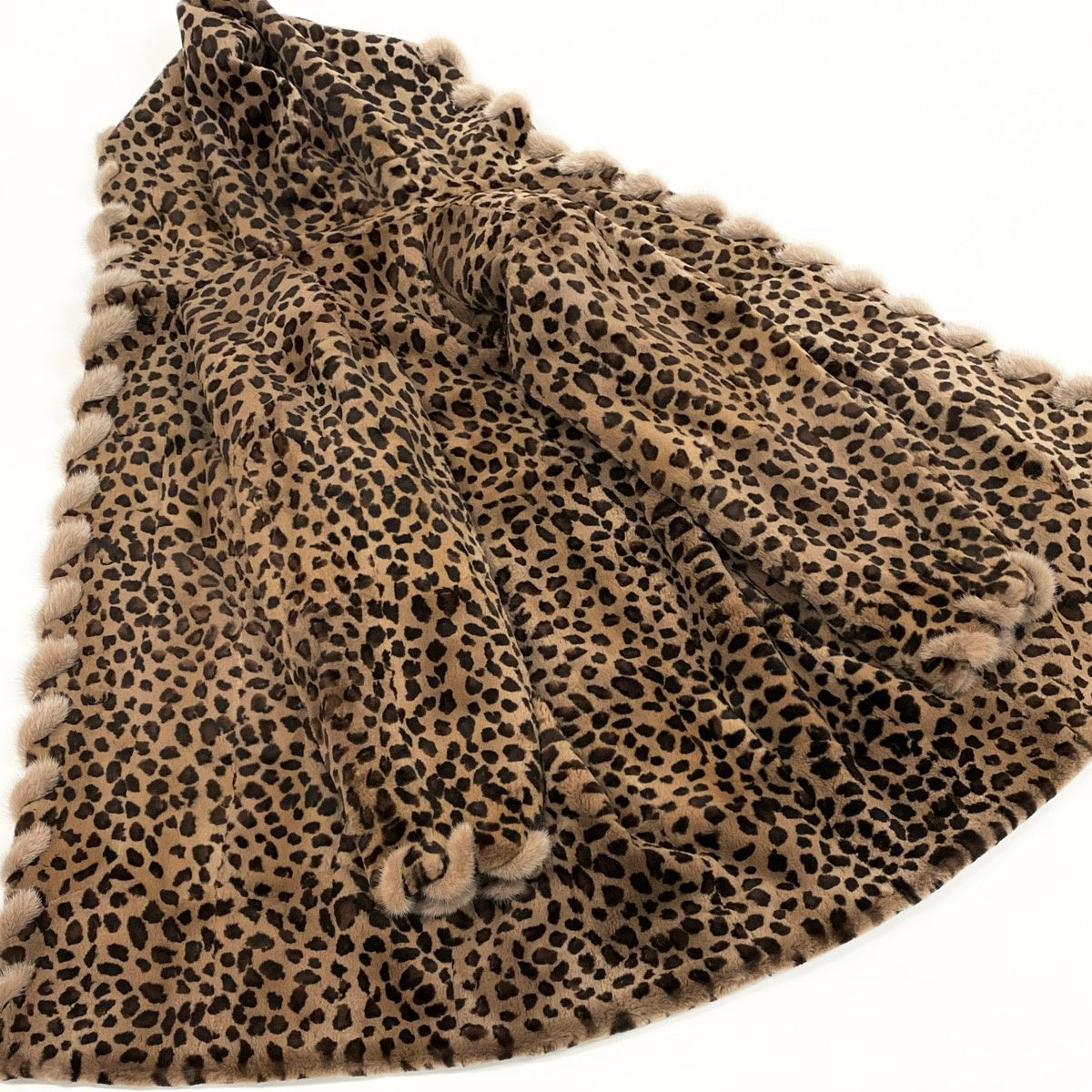 Eh10 染め レオパード柄 シェアードミンク ロングコート Sheared Mink Leopard Dyed Long Fur Coat サイズF 茶系 本毛皮t18r
