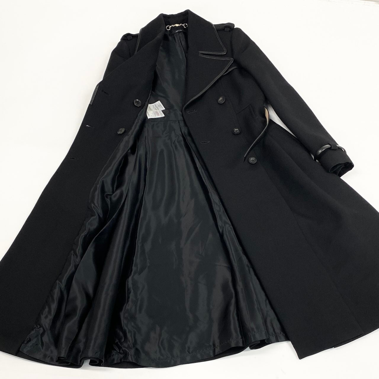 Ec31 《美品》 GUCCI グッチ レザーパイピング トレンチコート Leather Piping Trench Coat サイズ36 ブラック ベルト付t18r