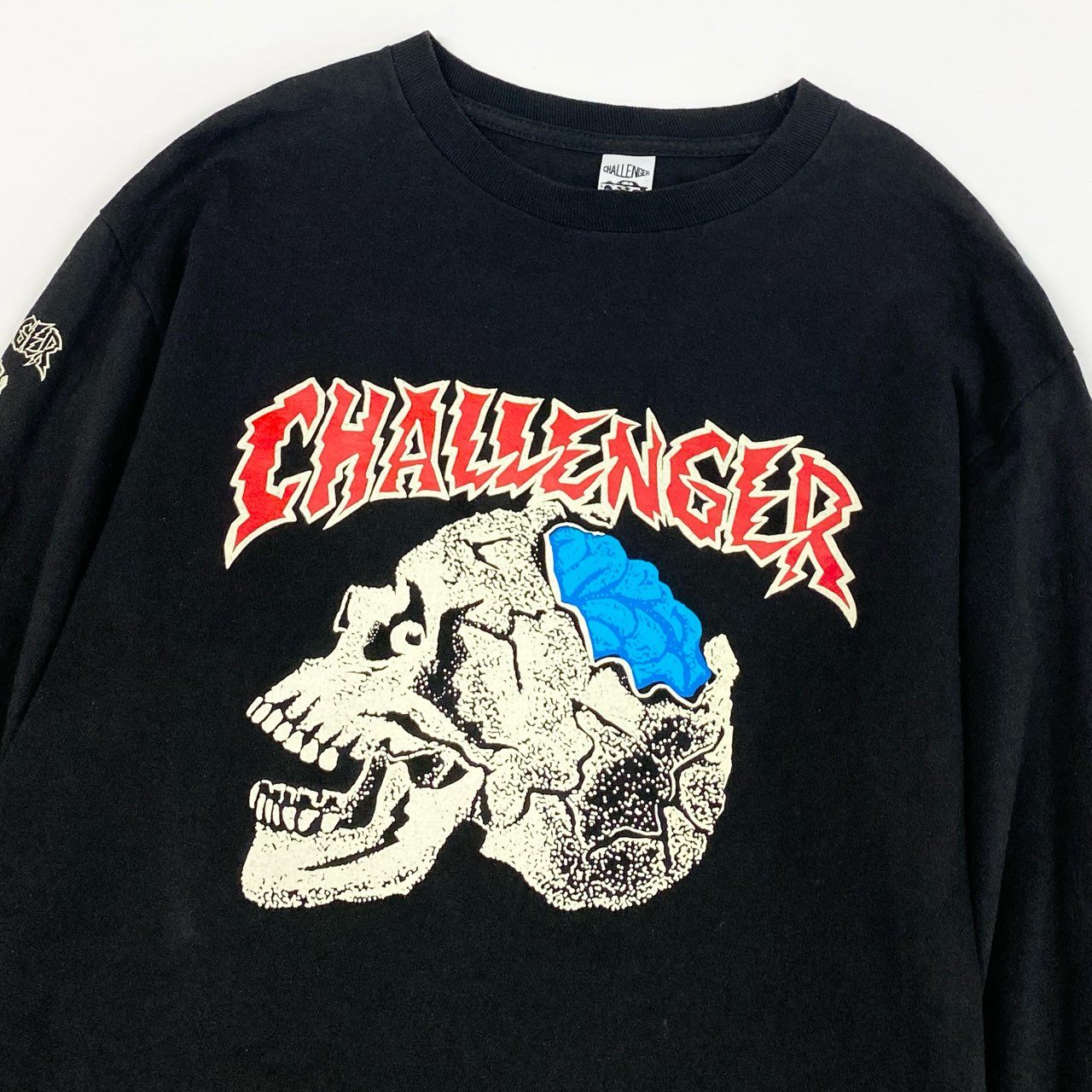 68a24 CHALLENGER チャレンジャー ロングスリーブTシャツ ロゴプリント ZOMBIE SKULL クルーネック M ブラック メンズ 男性用o07t