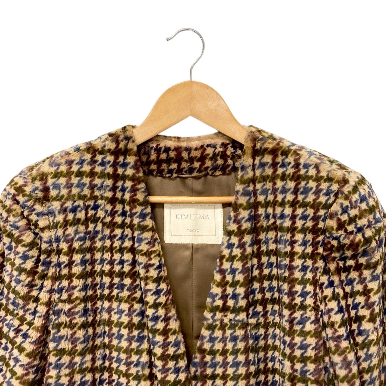 87c6 KIMIJIMA キミジマ シェアードファー 千鳥チェック コート サイズF 本毛皮 Shared Fur Coatt18r