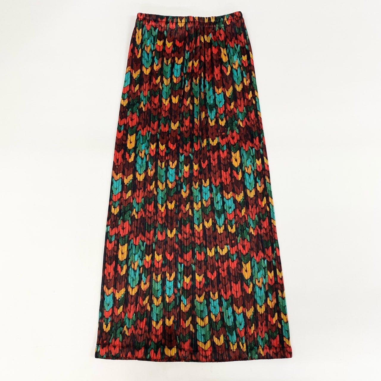 77i8 《美品》 PLEATS PLEASE ISSEY MIYAKE プリーツプリーズ イッセイミヤケ 日本製 メリヤス編み柄 プリーツ加工 ロングスカート 総柄プリント ボトムス PP14-JG446 2 マルチカラー レディースo07t