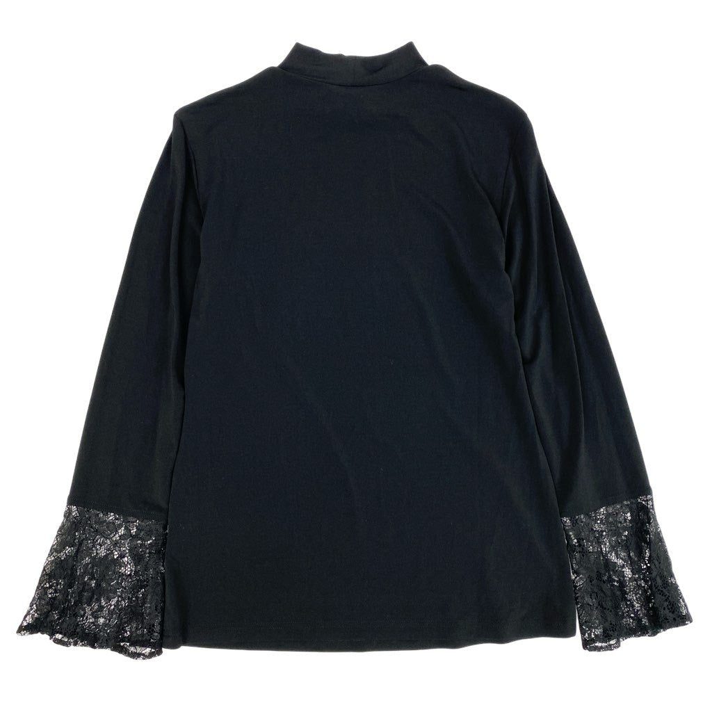 83L22 【美品】TOKUKO 1er VOL トクコプルミエヴォル 長袖カットソー ハイネックカットソー 袖口レースデザイン ストレッチ素材 9サイズ ブラック レディースu02t