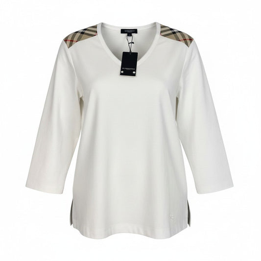 29d16 《未使用品》 BURBERRY LONDON バーバリー ロンドン コットン ロングTシャツ サイズ2 ホワイト ロンT タグ付きt18r