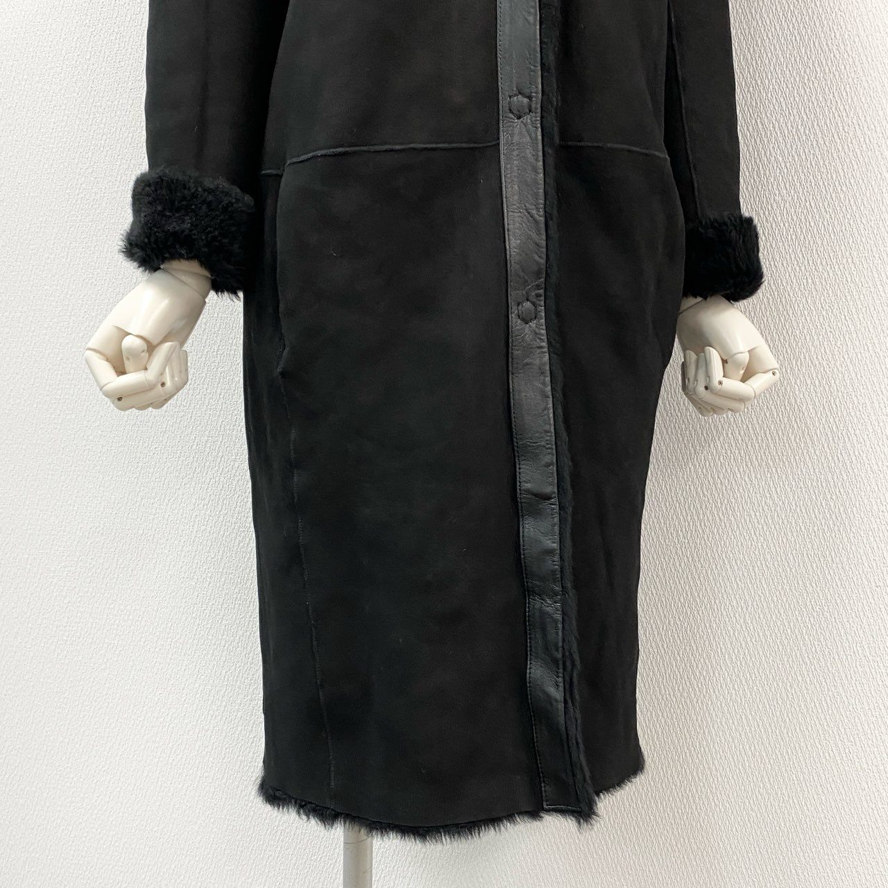 65g18 《美品》 KARL DONOGHUE カールドノヒュー ムートンコート S ブラック ラムレザー シープスキン 英国製