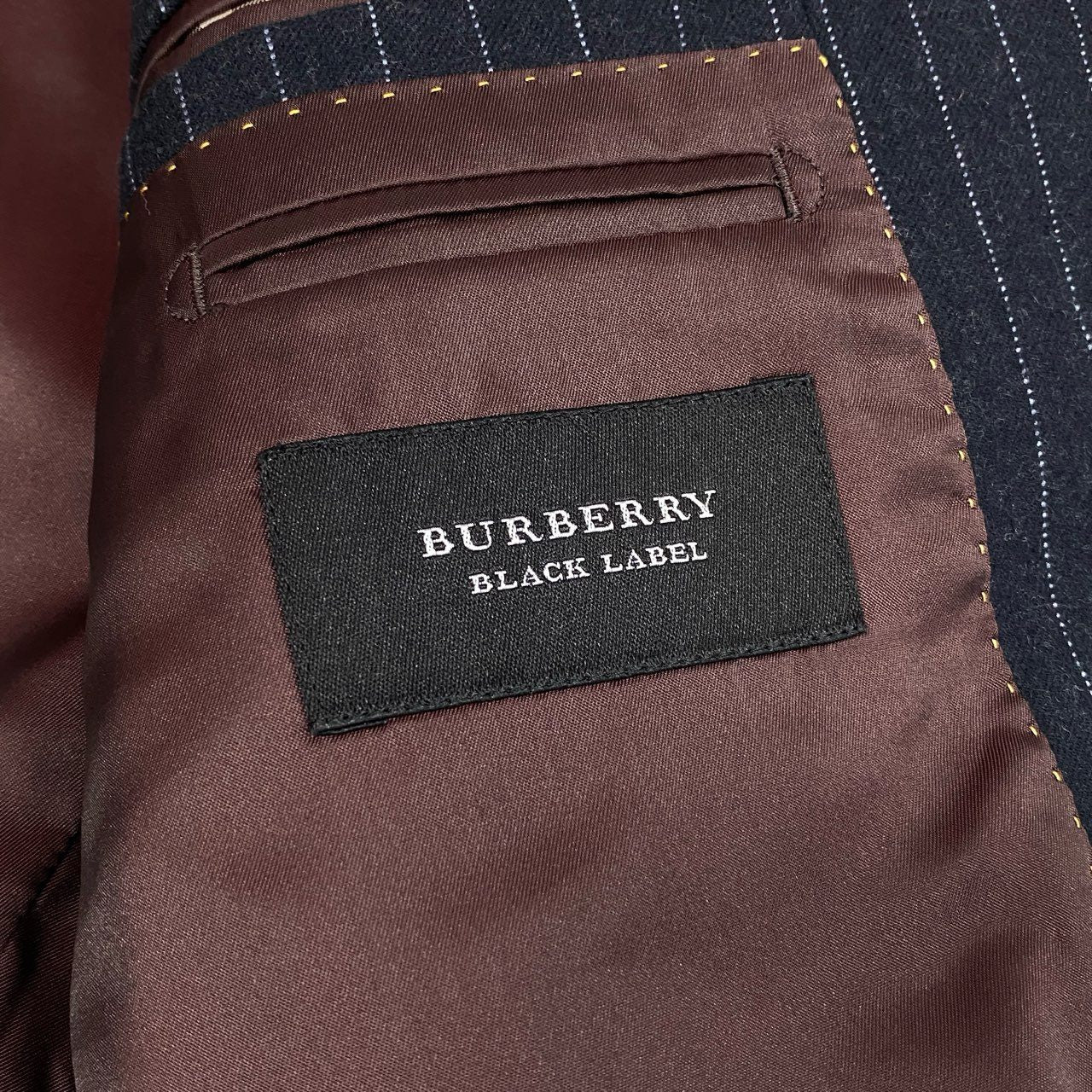 39d14 BURBERRY BLACK LABEL バーバリー ブラックレーベル ストライプスーツ セットアップ サイズ82-76-170 ブラック フォーマルt18r