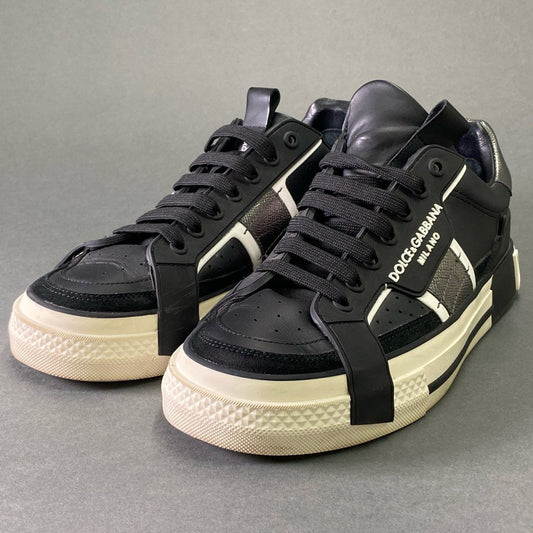 4e2 【イタリア製】DOLCE&GABBANA ドルチェ&ガッバーナ レザースニーカー ローカットスニーカー サイズ7 ブラック レザー メンズ 男性用 靴