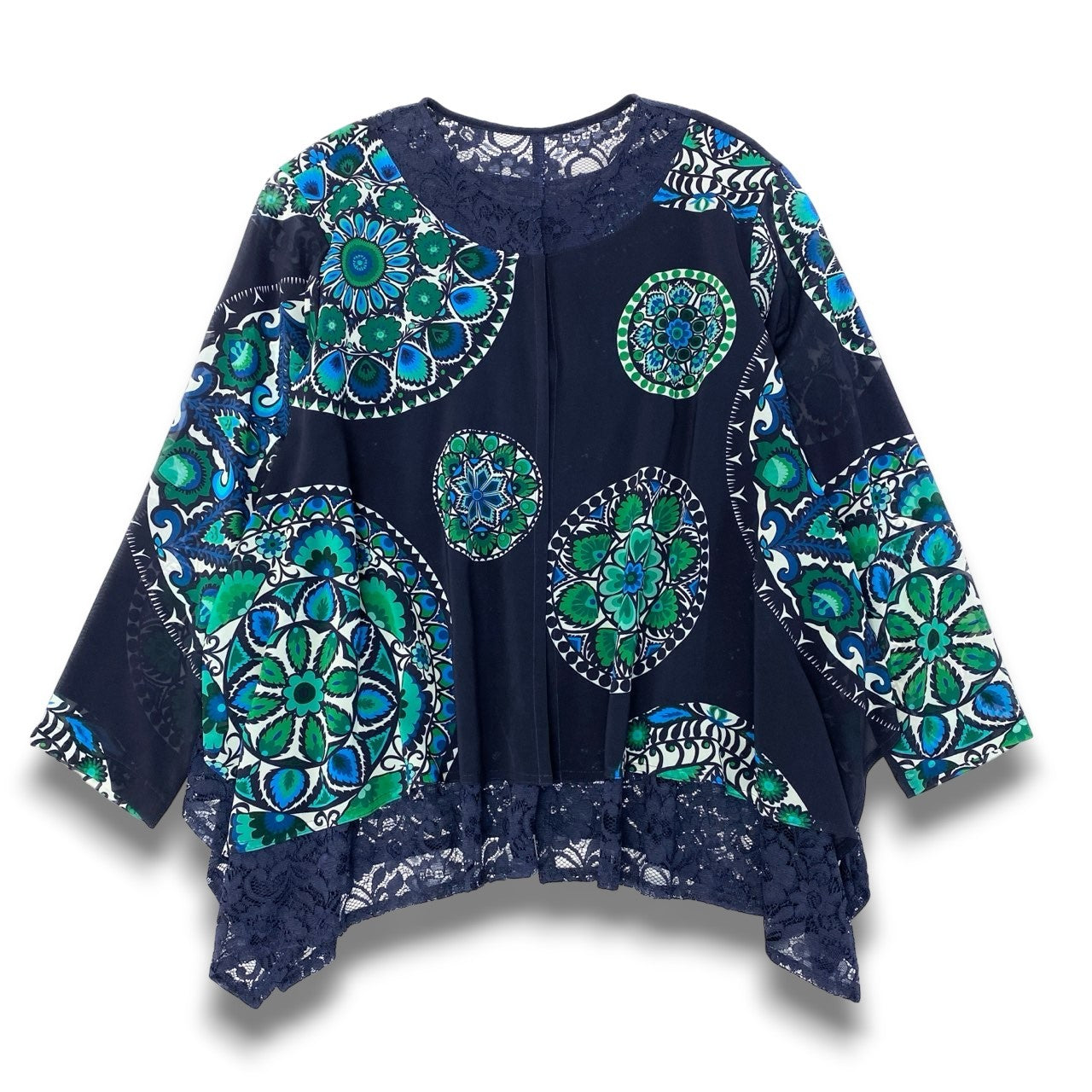 14c5 TOKUKO 1er VOL トクコプルミエヴォル レースカーディガン 薄手 異素材切替 フラワープリント 花柄 レディース 女性服 ネイビー サイズ9u02t