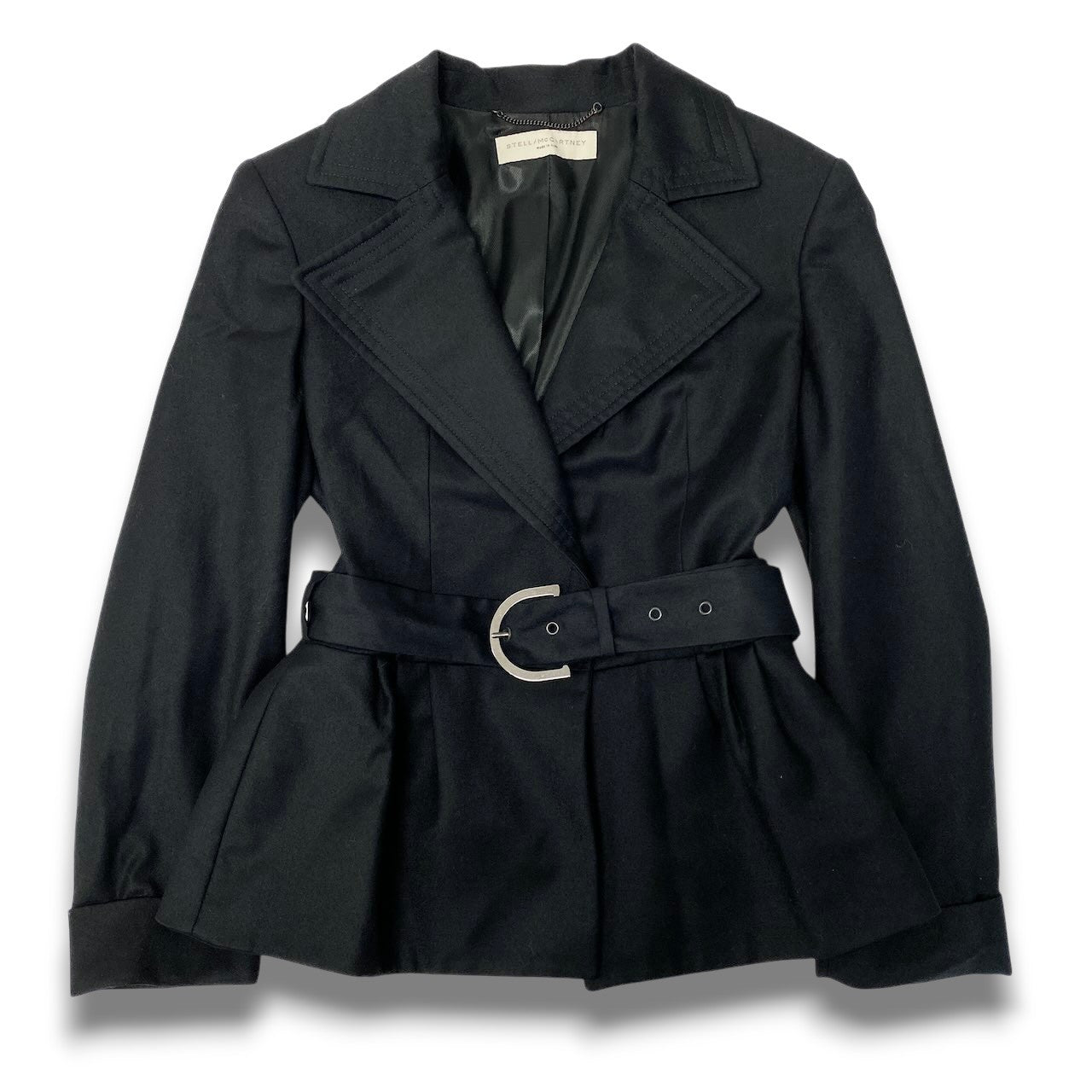 53c10 STELLA McCARTNEY ステラマッカートニー 2005 アーカイブ ウエストシェイプ ベルテッドジャケット ショートコート 40 ブラック ウールu02t