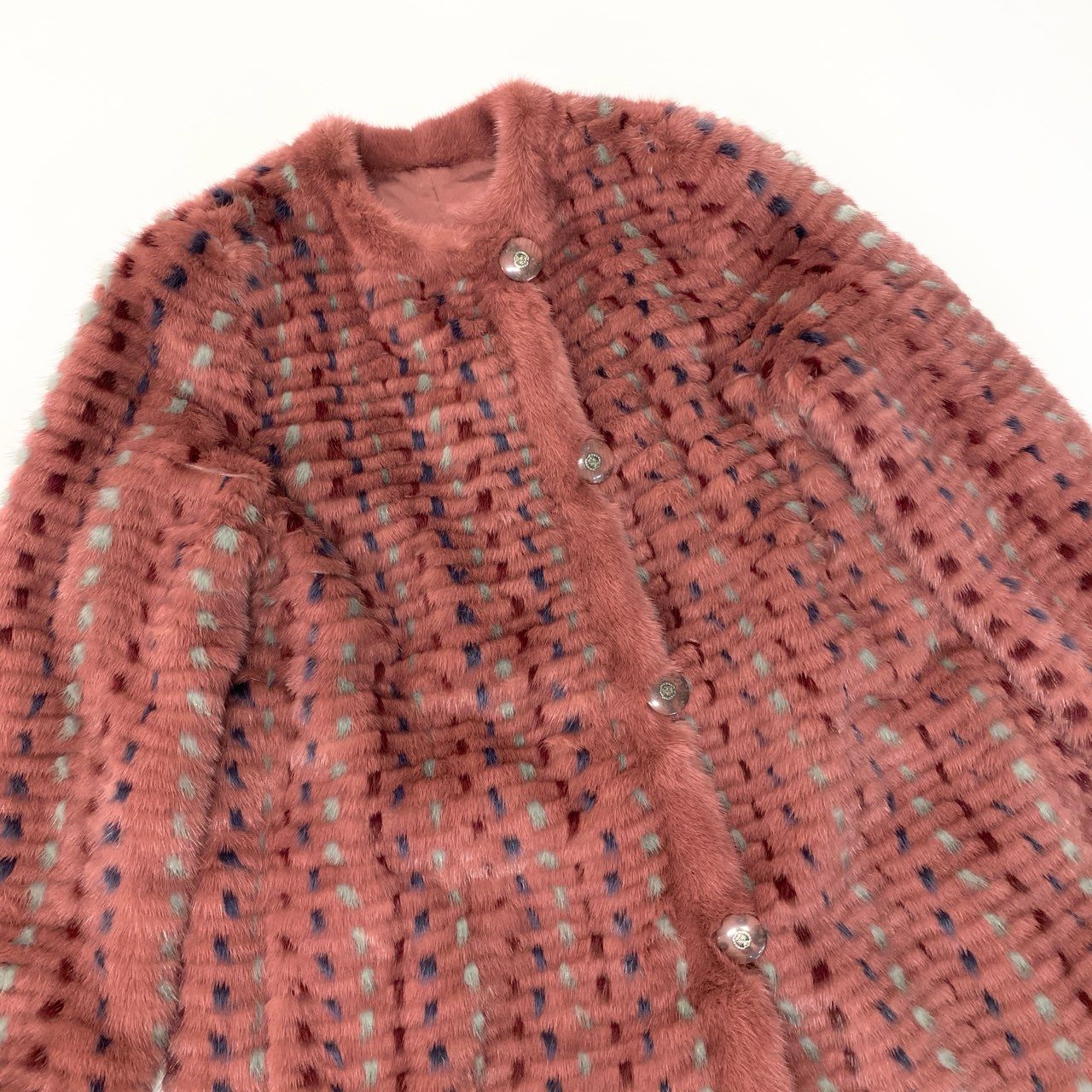 34a16 染めミンク ミックスファー リバーシブルコート サイズF ピンク 本毛皮 Dyed Mink Fur Coatt18r