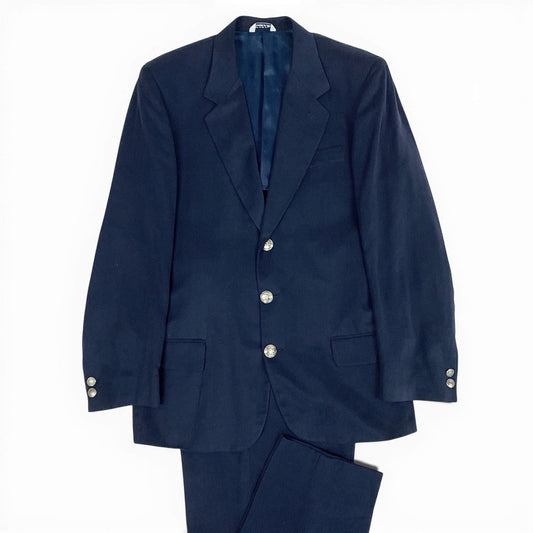 37a19 VERSACE SPORT ヴェルサーチ セットアップスーツ シングルスーツ 3B 刻印ボタン シルク混 メンズ 紳士服 フォーマル サイズ48 ネイビーu02t