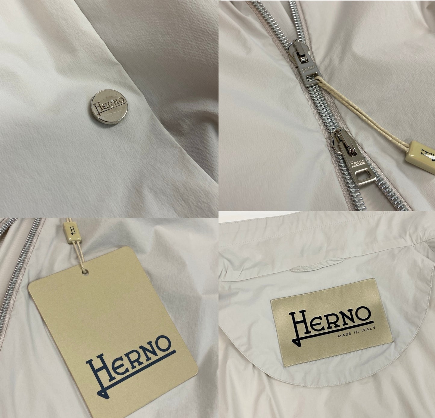 9f5 【未使用タグ付】 HERNO ヘルノ ナイロンジャケット フーデッドジャケット 軽量 サイズ40 ライトグレー レディース 女性服u02t