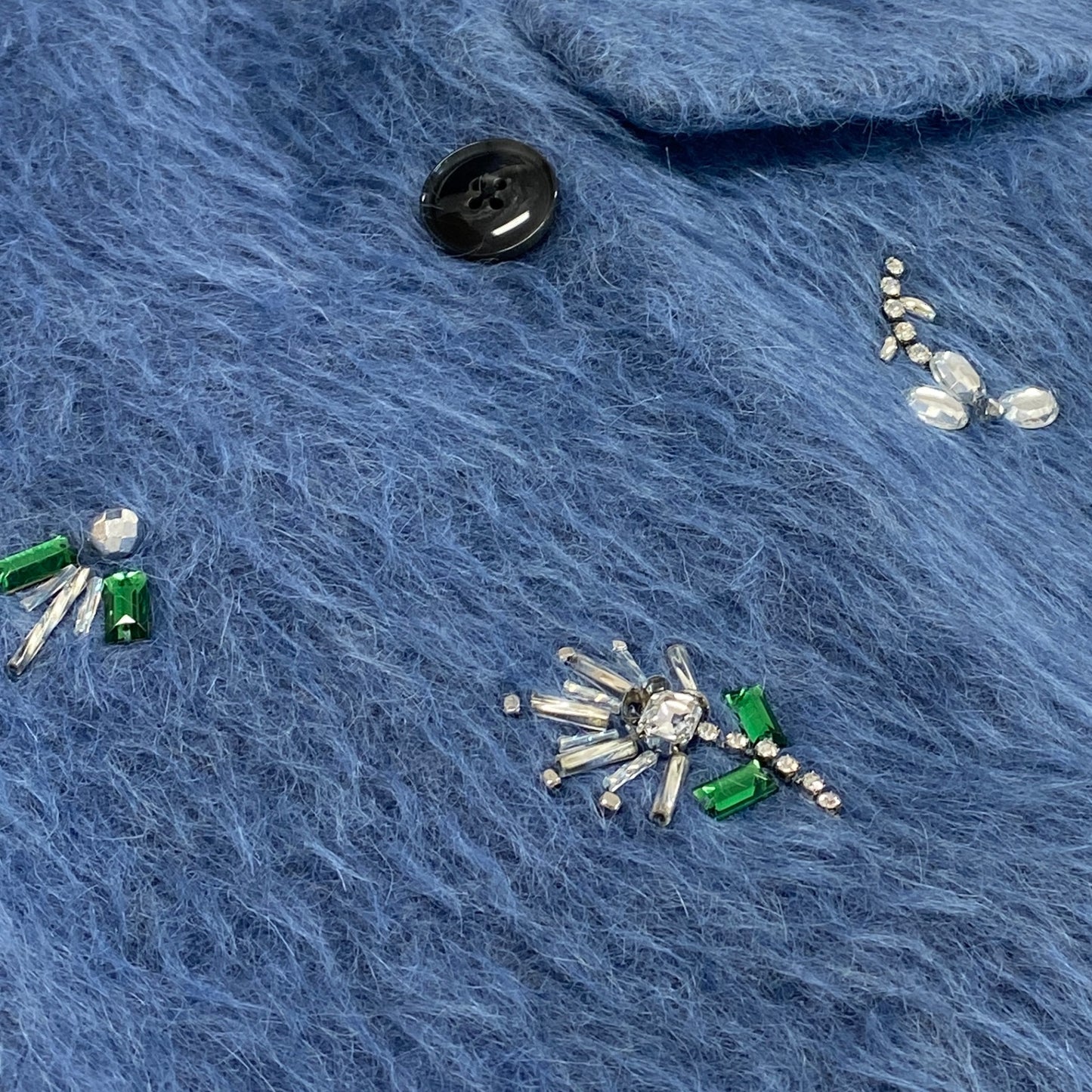 28k6【美品】MUVEIL ミュベール シャギーコート ロングコート ビジュー アウター MA43FC003 36サイズ ブルー レディースu02t