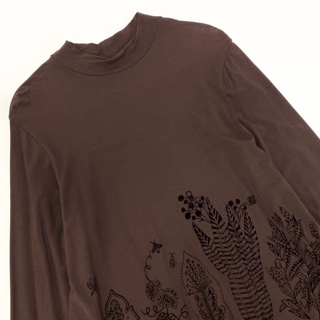 20Ⅼ2 TOKUKO 1er VOL トクコプルミエヴォル ロングスリーブワンピース チュニックワンピース モックネック ボタニカル柄 ストレッチ レディース 9 ブラウンu02t