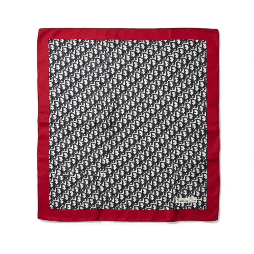 d22 Christian Dior クリスチャンディオール スカーフ バンダナ トロッター柄 レッド ネイビー コットン100％ レディース 女性用u02t