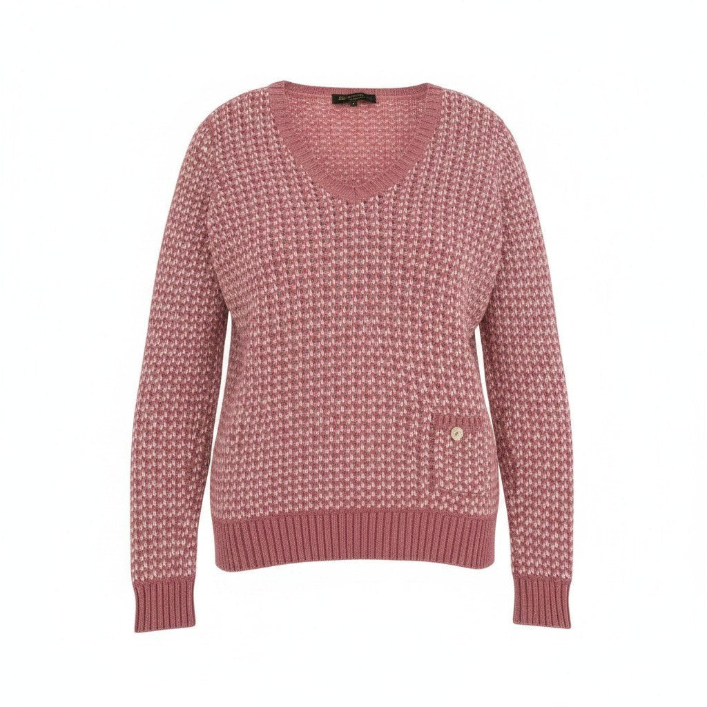 e1 Loro Piana カシミヤニットセーター Vネック イタリア製 40サイズ ピンク ホワイト カシミヤ100％ レディース 女性用ta1