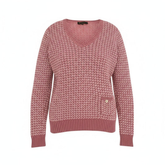 e1 Loro Piana カシミヤニットセーター Vネック イタリア製 40サイズ ピンク ホワイト カシミヤ100％ レディース 女性用ta1